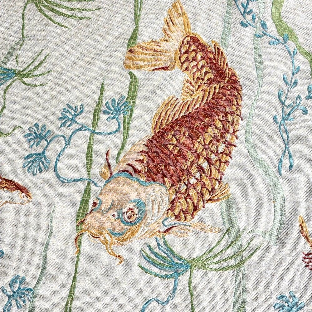 Koi Japanese inspired Jacquard woven Upholstery Fabric Remnant 40" x 52" NWOT - Picture 6 of 15